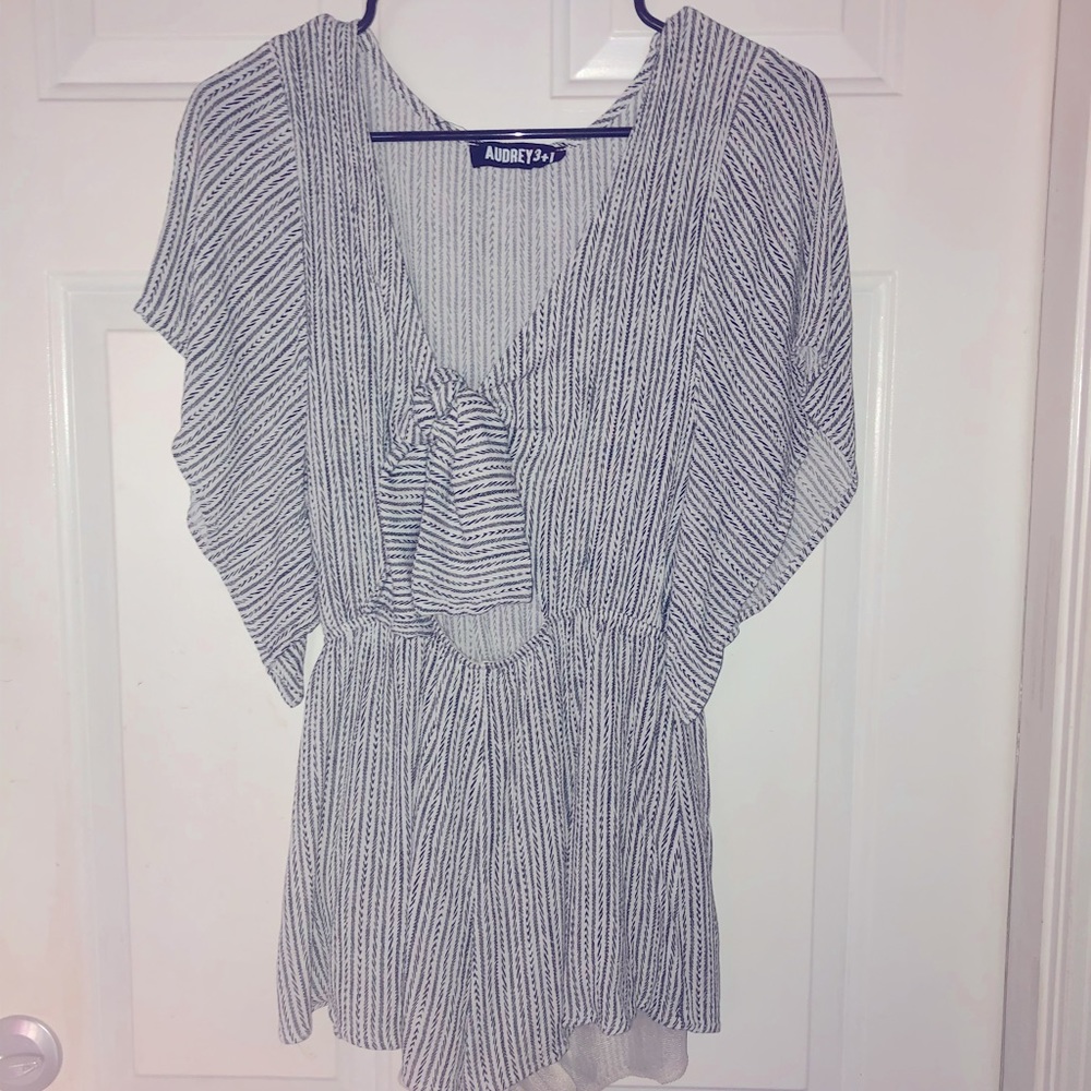 White and black striped romper. Size S